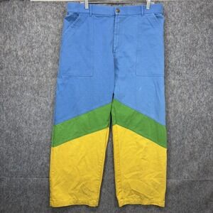 Big Bud Press Colorblock Work Pants XL Blue Yellow Green Stretch Waist